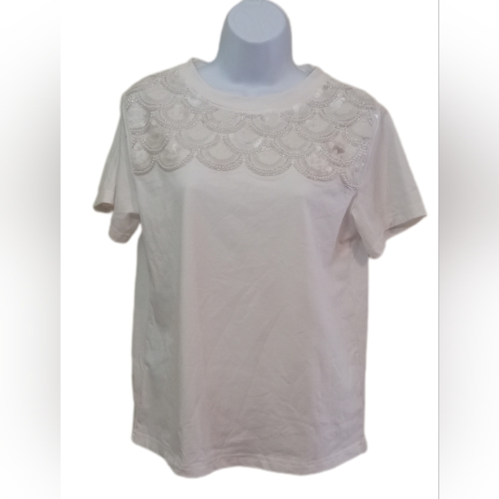 White Sequin Embellished T-Shirt